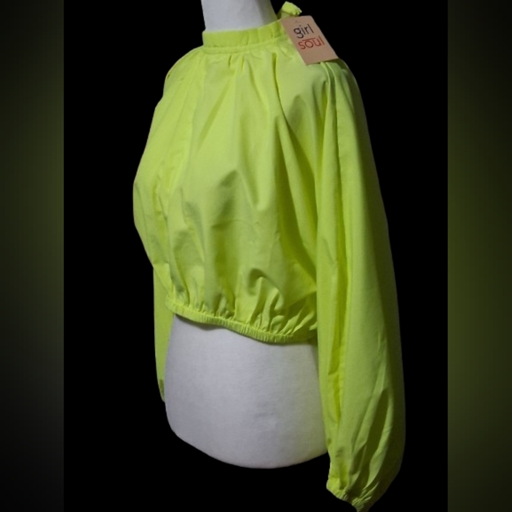 New "NWT" Girl Soul Neon Bright Yellow Long Sleeve Top, Size L - Picture 3 of 10